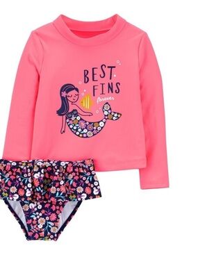 Carter's Pink Mermaid 'Best Fins' Rashguard Swim Set 12M
